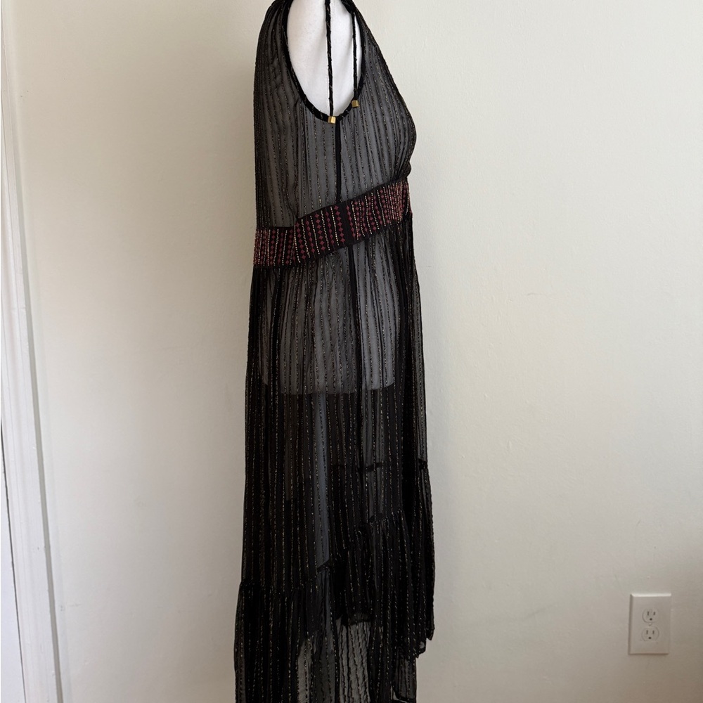 Anthropologie Black & Gold Metallic, Midi Dress by Floriat Size Small - Picture 14 of 16